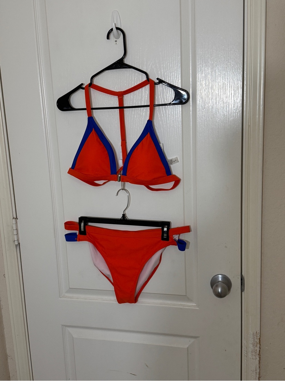 Cupshe Colorblock Bikini Set Orange Blue Strappy Triangle Swimsuit Two Piece XL